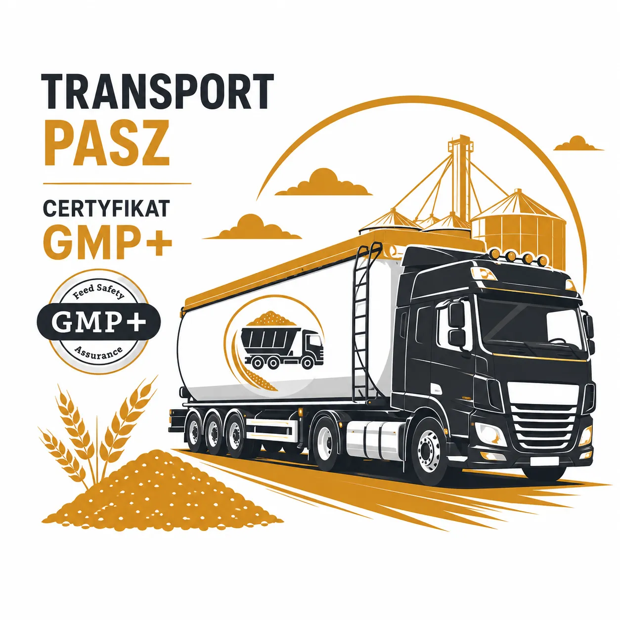 Posiadamy międzynarodowy certyfikat GMP+, który potwierdza spełnianie najwyższych standardów w zakresie transportu pasz.